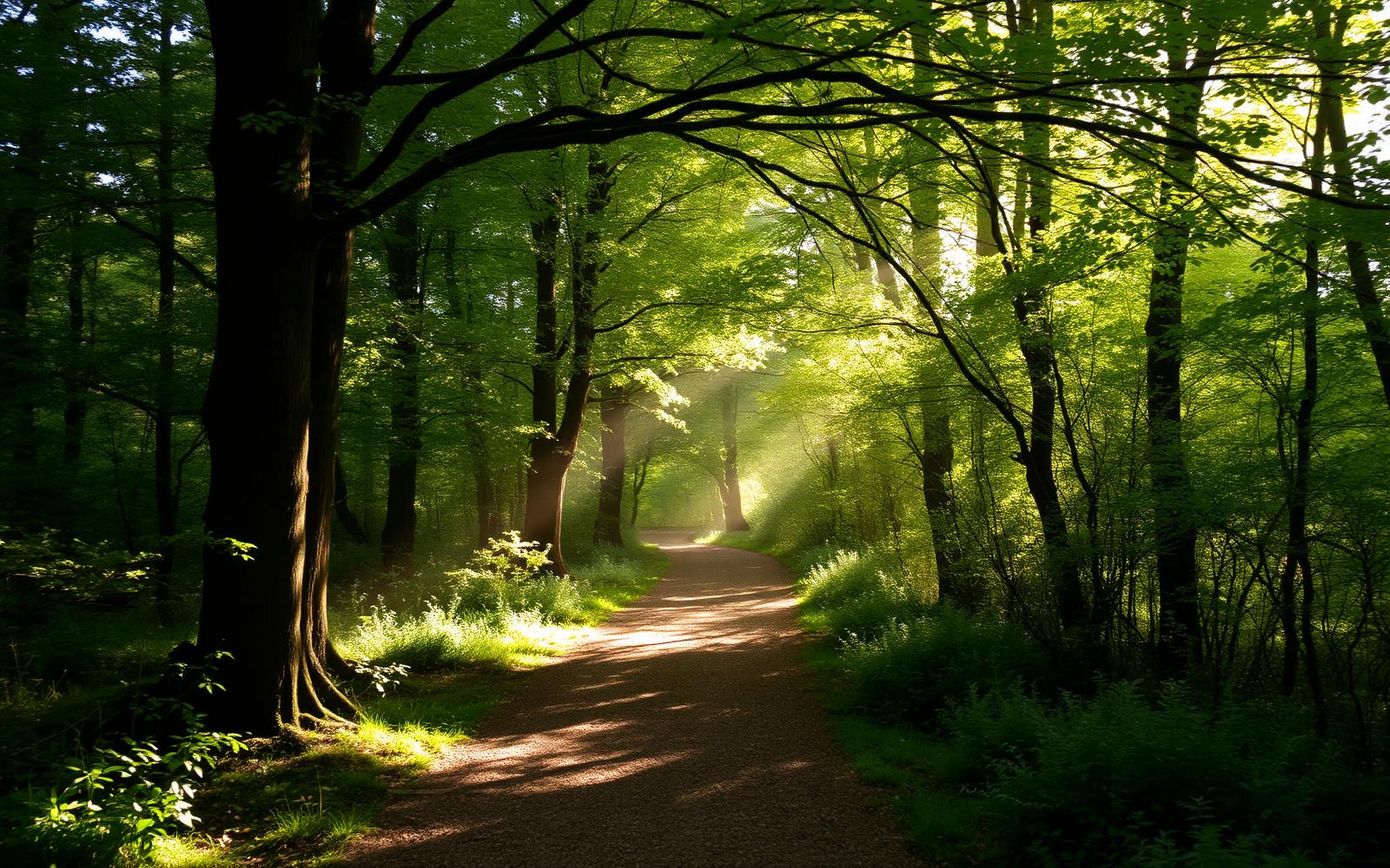 Sunlit woodland path